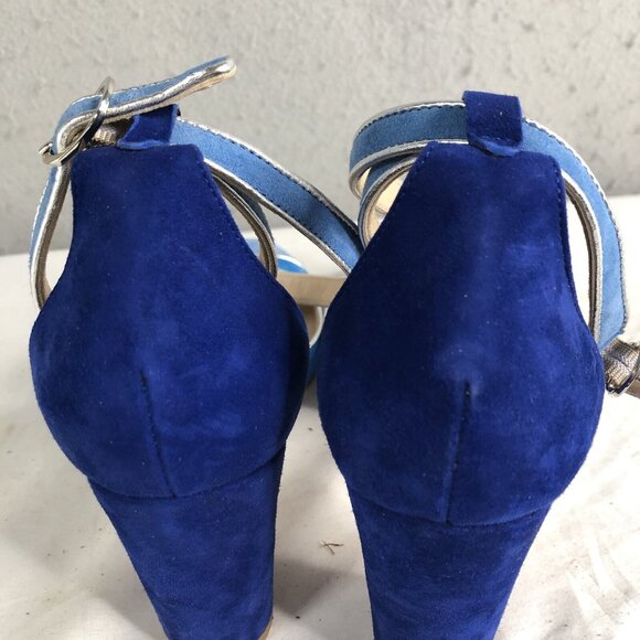 Mavette Shoes Womens 7.5 Blue Suede Nala D'orsay Pump Round Toe  Silver Piping - Picture 4 of 16